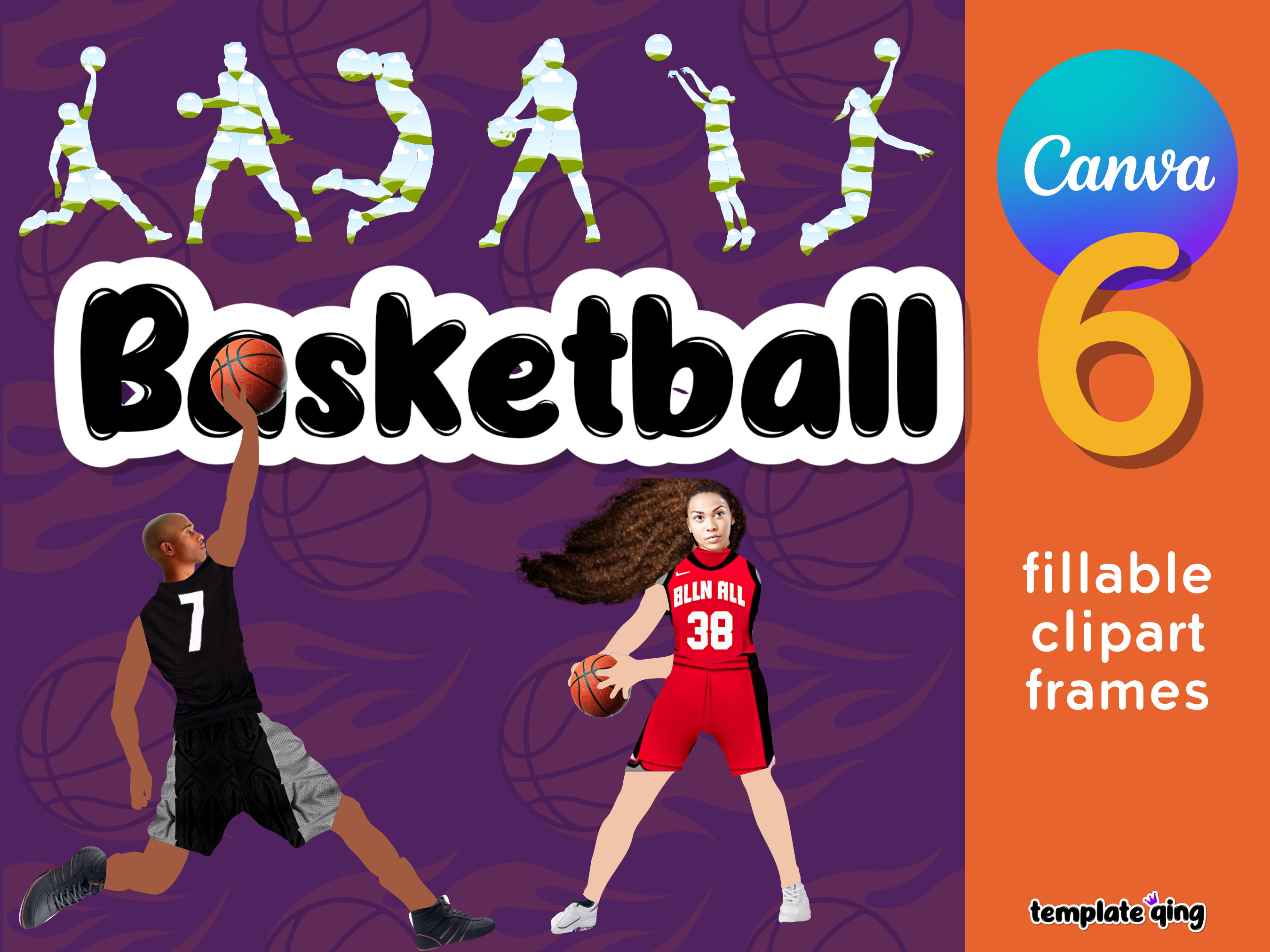 Basketball Clipart, 8 Multi-piece Custom Canva Frames, Make Your Own ...