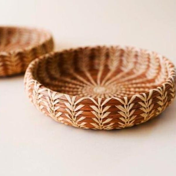 Handwoven Pine Needle and Raffia Cecelia Basket