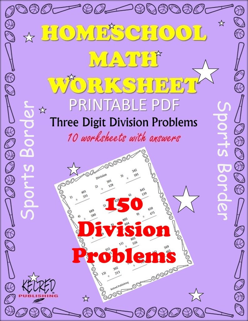 homeschool math worksheet sport border 150 three digit etsy