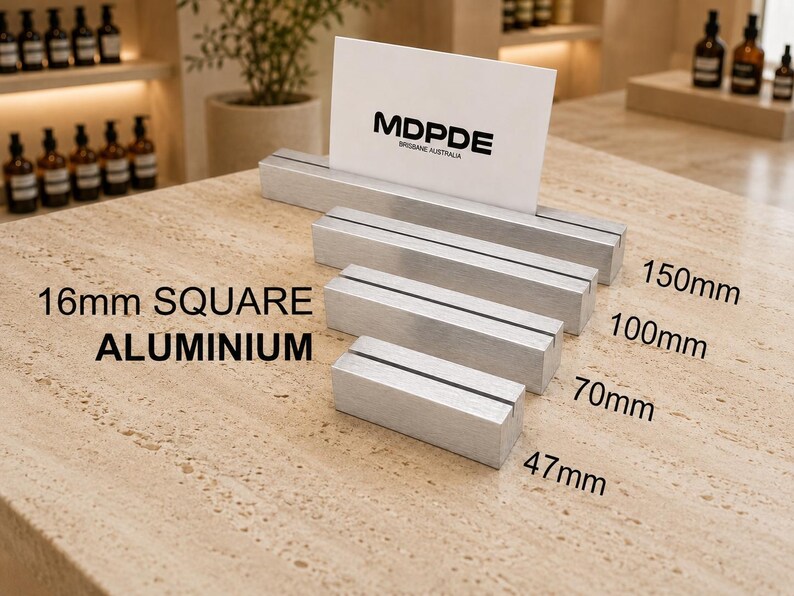 Placeringskortshållare i guld/silver – Bordnummer, menyställ, skyltdisplay för bröllop, evenemang, restauranger, butiker eller skrivbord Large Aluminium 16mm