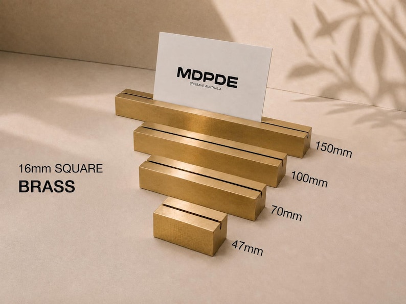 Placeringskortshållare i guld/silver – Bordnummer, menyställ, skyltdisplay för bröllop, evenemang, restauranger, butiker eller skrivbord Large Brass 16mm