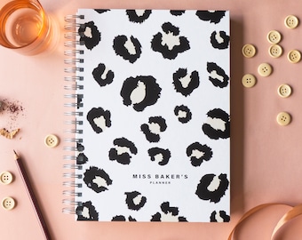 Personalised Teacher Planner / Lesson Planner 2026-27 - Leopard Print Design