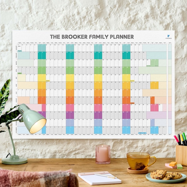 Personalised Wall Planner | Printed Wall Calendar | Year Planner 2024 | Academic Planner | Family Wall Planner - 2 Colours to Choose From!