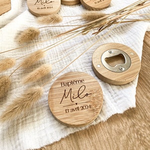 Décapsuleur en bois personnalisé cadeau invité - Ouvre bouteille en bois - Magnet en bois personnalisé pour mariage baptême - bambou