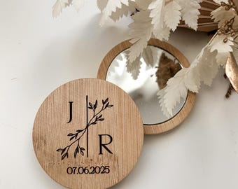 Miroir de poche en bois personnalisé cadeau invité - Miroir en bois - Cadeaux invités personnalisé pour mariage - faveur mariage - gravé