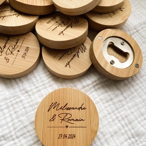Décapsuleur en bois personnalisé cadeau invité Ouvre bouteille en bois Magnet en bois personnalisé pour mariage baptême bambou image 6