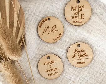 Étiquettes rondes en bois - Médaillons personnalisées - étiquette ronde en bois - étiquette cadeaux invités - étiquettes dragées - mariage