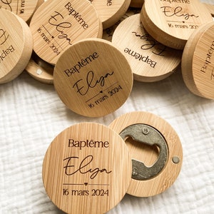 Décapsuleur en bois personnalisé cadeau invité Ouvre bouteille en bois Magnet en bois personnalisé pour mariage baptême bambou image 5