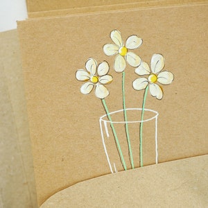 Hand drawn note cards, notelets, daisies in a glass. Five unique cards in case. Original drawings, not printed. Paint markers on kraft. image 6