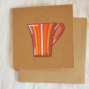 Handgezeichnete Karte, rot gestreifte Tasse. Original Zeichnung, einzigartige Kunst Karte, kein Druck. Paintmarker auf Kraftpapier.