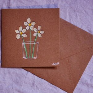 Hand drawn note cards, notelets, daisies in a glass. Five unique cards in case. Original drawings, not printed. Paint markers on kraft. image 8