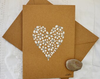 Hand drawn greetings card, simple daisy heart. Original drawing, not a print.