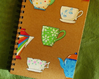 Notebook with hand drawn mugs & cups