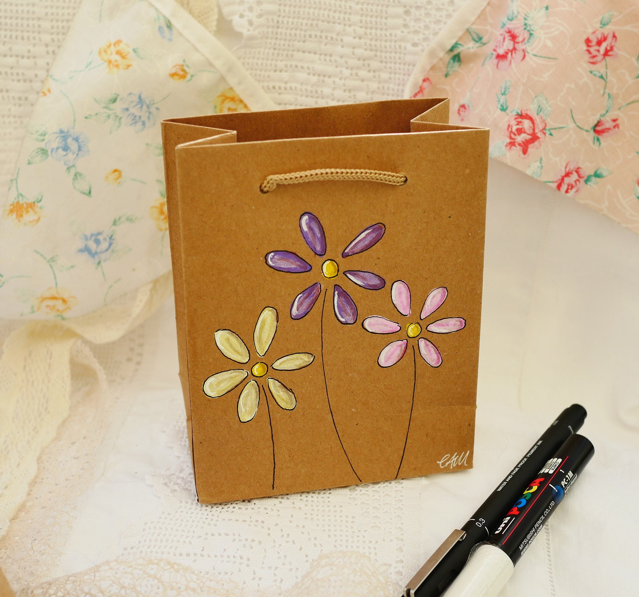 Printed Handmade Paper Carry Bag, Floral Premium Craft Paper Handmade Bags,  Handmade Bags, Handmade Orange&green Merigold Gift Bags 