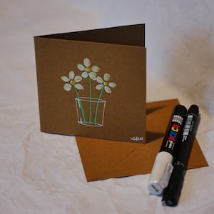 Hand drawn note cards, notelets, daisies in a glass. Five unique cards in case. Original drawings, not printed. Paint markers on kraft. image 9