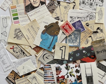 Mini DIY collage kit 50 piece vintage paper pack for junk journal, collage, embellishment, paper ephemera