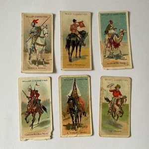 6 vintage cigarette cards from Riders of the World series 1913, collectable ephemera, tobacco, tags, tucks, paper art, collect