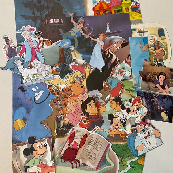Classic Disney theme ephemera, 35 fussy cut illustrations from children's books for junk journal, embellishment, cards, collage