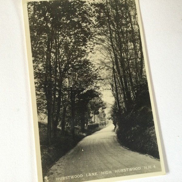 Postcard - Hurstwood Lane, East Sussex - black and white vintage postcard - English countryside, roads, laneways, travel