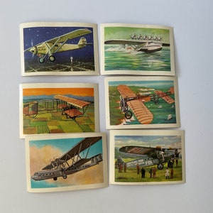 6 vintage kaarten uit de History of Flight-serie verzamelbare ephemera, tags, plooien, papierkunst, vliegtuigen, transport