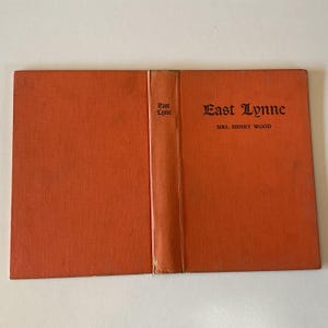 Orange vintage book cover for junk journal making, collage, embellishment, paper ephemera, East Lynne