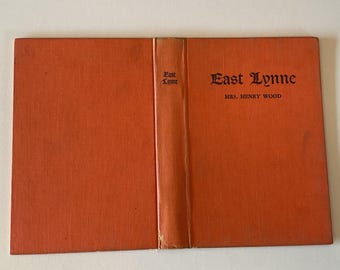 Orange vintage book cover for junk journal making, collage, embellishment, paper ephemera, East Lynne