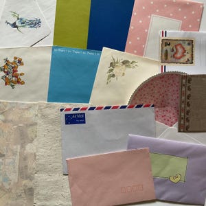 15 vintage patterned and colourful envelopes - mismatched pretty and printed unused envelopes for junk journal, collage, paper crafts