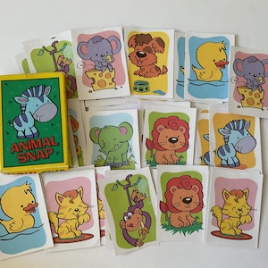 Tarjetas de juego con dibujos animados de animales para diarios basura, álbumes de recortes, técnicas mixtas, adornos, material efímero y manualidades de papel