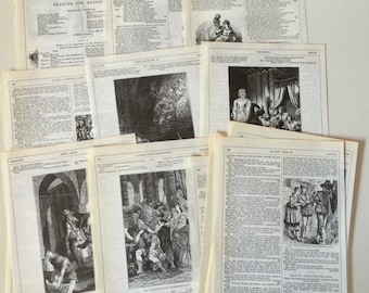 Illustrated Shakespeare 20 pages paper pack for junk journal, collage, embellishment, paper ephemera - black and white illustrations