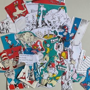 Dr. Seuss - 50 gerettete Buchillustrationen für Junk Journal, Collage, Verzierung, Papier Ephemera