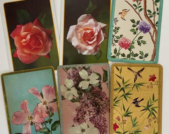 6 different flower design playing cards for junk journal, scrapbooking, mixed media, embellishment, ephemera, paper craft