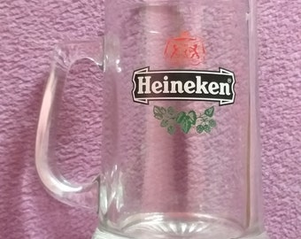 Jarra de cerveza coleccionable vintage Heineken con asa, vaso de media pinta, cristalería para beber cerveza, vajilla de bar, vaso vintage grande con asa, jarra.