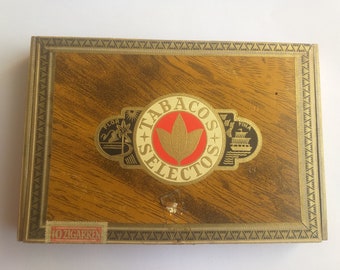 Divina Flor Fina Tabacos Selectos wooden cigar empty collectors tobacco box, Cigar Case, Cigar Tin, Cigar box.