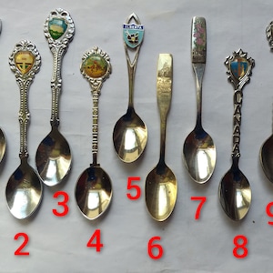 Edmonton, CalgaryTower, Miette Hot Springs Alberta, Wild Rose, Lake Louise Vintage souvenir collectible canadian silver plated spoons #105