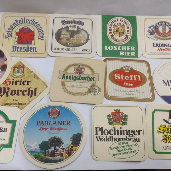 13 vintage bierdeckel, beer coasters, bulk beer coasters, German and Austrian beer coasters, bar coasters, tavern coasters, barware #6.