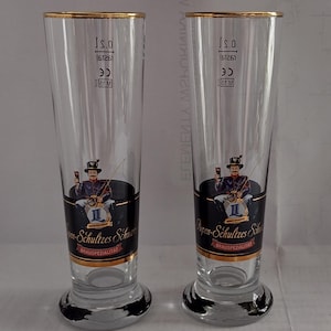 One or Pair of Pupen schultzes schwarzes 0.2l german beer glasses, Collectible Beer Glasses with gold rim 200 ml.