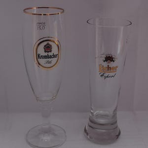 Krombacher 0.2l, Licher 0.2l german stemmed beer glasses, Collectible German Beer tulip with gold rim, Pilsner Glasses 200 ml
