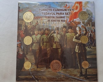 Turkey 2023 coin set of 6  turkish coins +1 lira 2022 commemorative coin 100th anniversary of the great offensive 26.08.2022