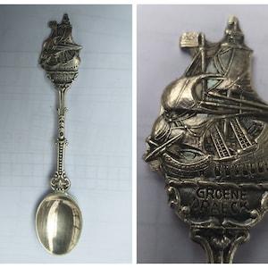 Groene Draeck Dutch Sailboat Souvenir vintage collectors spoon. Gift from Holland #126, #145
