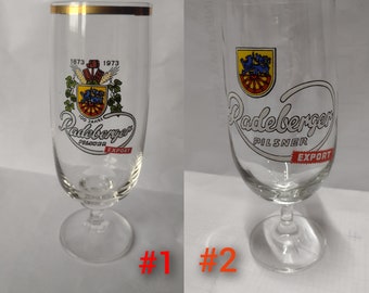 Radeberger export 1973 stemmed beer glass with gold rim, Collectible German tulip Beer Glass, Pilsner Glass, Barware Glass  200ml.