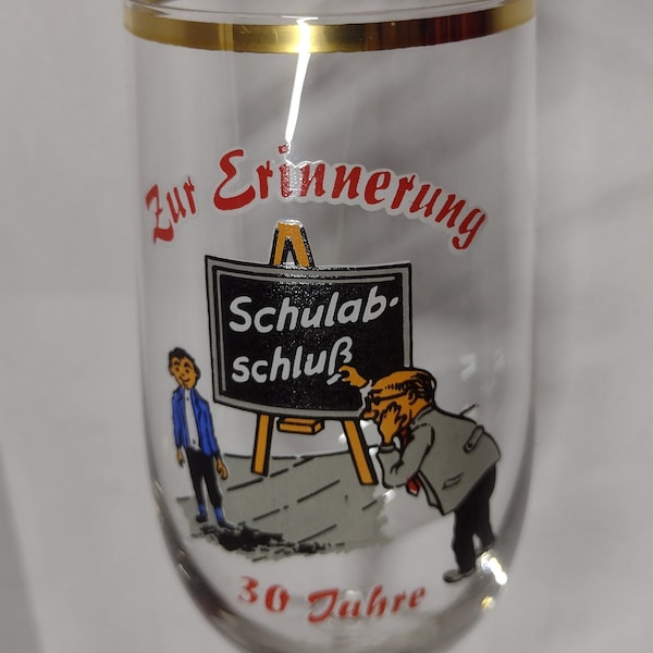 Zur Erinnerung Schulab Schluß 30 Jahre beer glass with gold rim, Collectible DDR East german Beer Glass, Pilsner Glass, Barware Glass 200ml