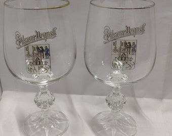 Single or Pair Pilsner Urquell stemmed beer glass, Collectible Czech Beer tulip Glass, Pilsner Glass, Barware Glass 200 ml