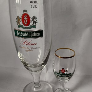 Feldschlößchen Feldschlosschen Dresden pilsener tulip beer glass 0.3l, 0.05l, Collectible German Beer Glass, Pilsner Glass, 300ml, 50ml image 2