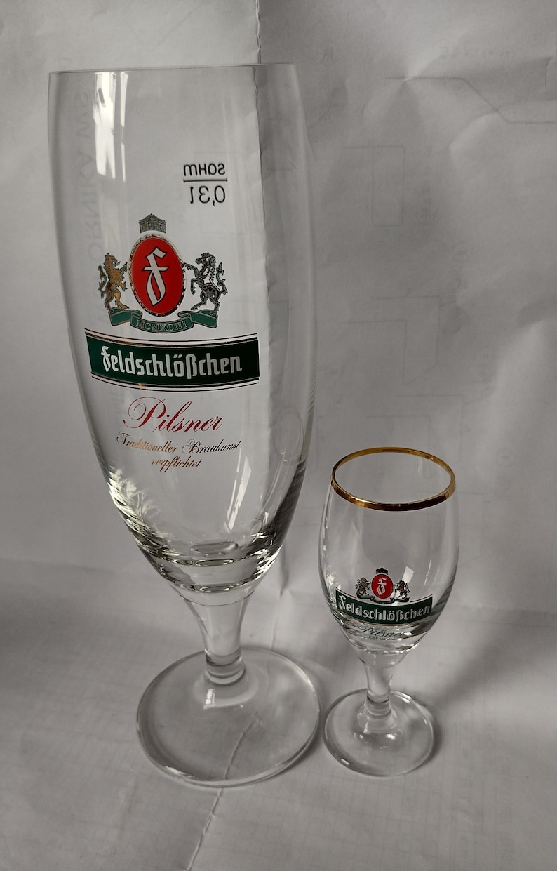 Feldschlößchen Feldschlosschen Dresden pilsener tulip beer glass 0.3l, 0.05l, Collectible German Beer Glass, Pilsner Glass, 300ml, 50ml image 2