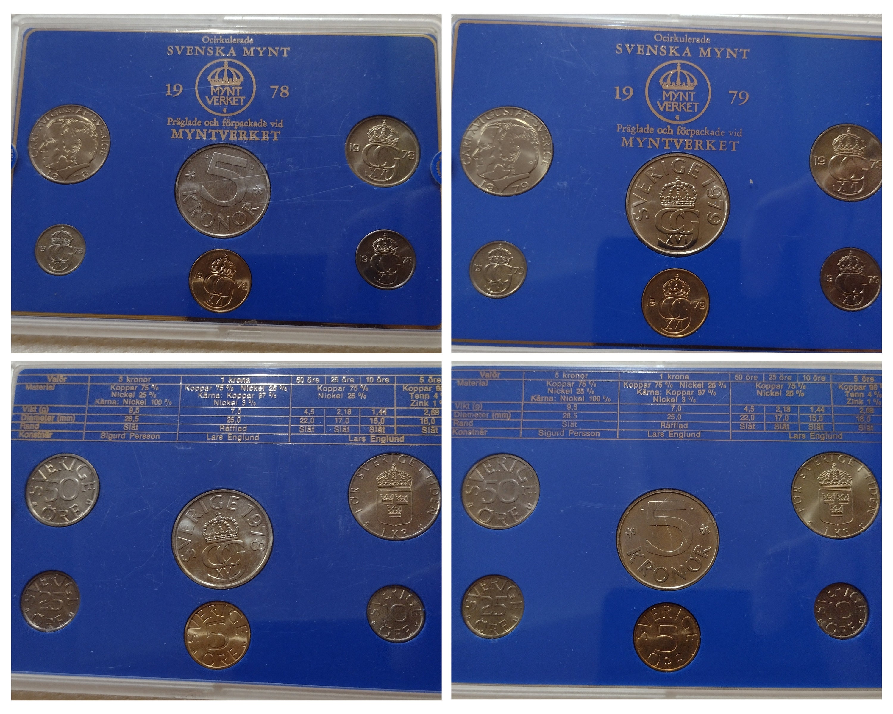 Mint Set of Sweden Coins 1978 1980 1981 1983 1987 1991 2001 2002