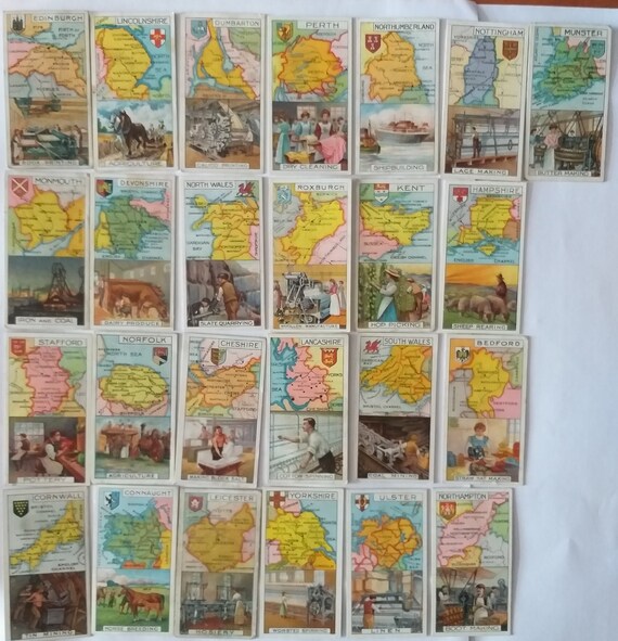 Cigarette Cards the English Counties [complete 25 Pcs). John Player &  Sons.,c. 1914, Nottingham, England