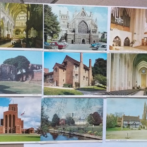 Um conjunto de 9 cartões postais britânicos vintage (não utilizados) com vistas de cidades e outros. Guildford, Exeter, Abadia de Leitura da Catedral de Winchester. #5