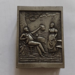 Vintage German Rein Zinn pewter Matchbox holder, match holder.