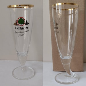 Eichbaum 0.2l german beer glass with a boot-shaped stem, collectible beer tulip gold rim 200 ml