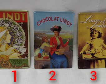 Blechschild, advertising metal sign Lindt Chocolate Cocoa, Lindt  & Prungli. 6 X 11 cm, 7 X 11 cm.